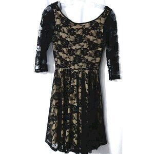 Deb Dress Black Lace Tan Lined Junior Size Small Debs Y2K